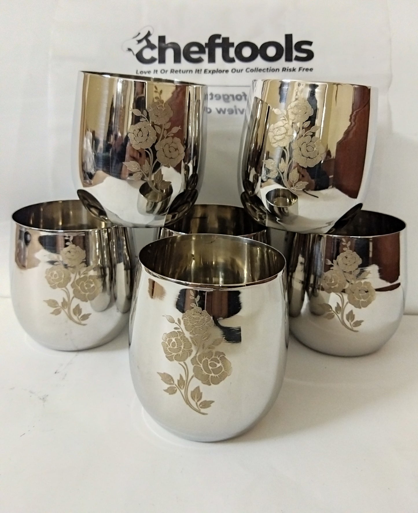 Laser Design Sipware - Stainless Steel Cup Set {6 piece's Complete Set}