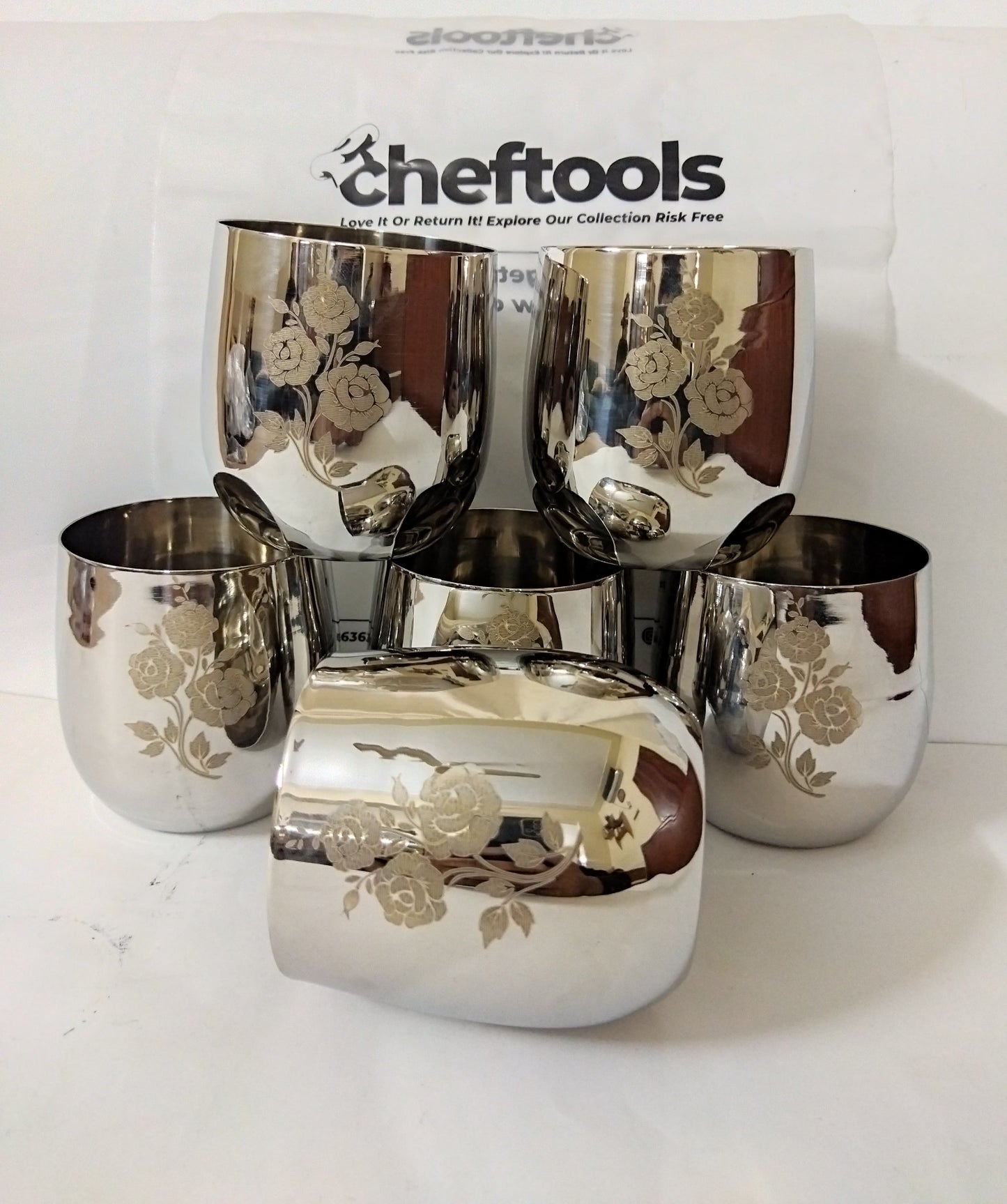 Laser Design Sipware - Stainless Steel Cup Set {6 piece's Complete Set}