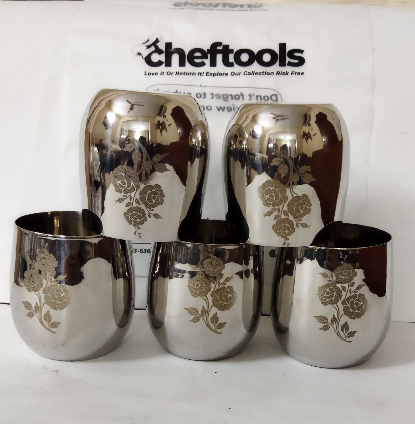 Laser Design Sipware - Stainless Steel Cup Set {6 piece's Complete Set}