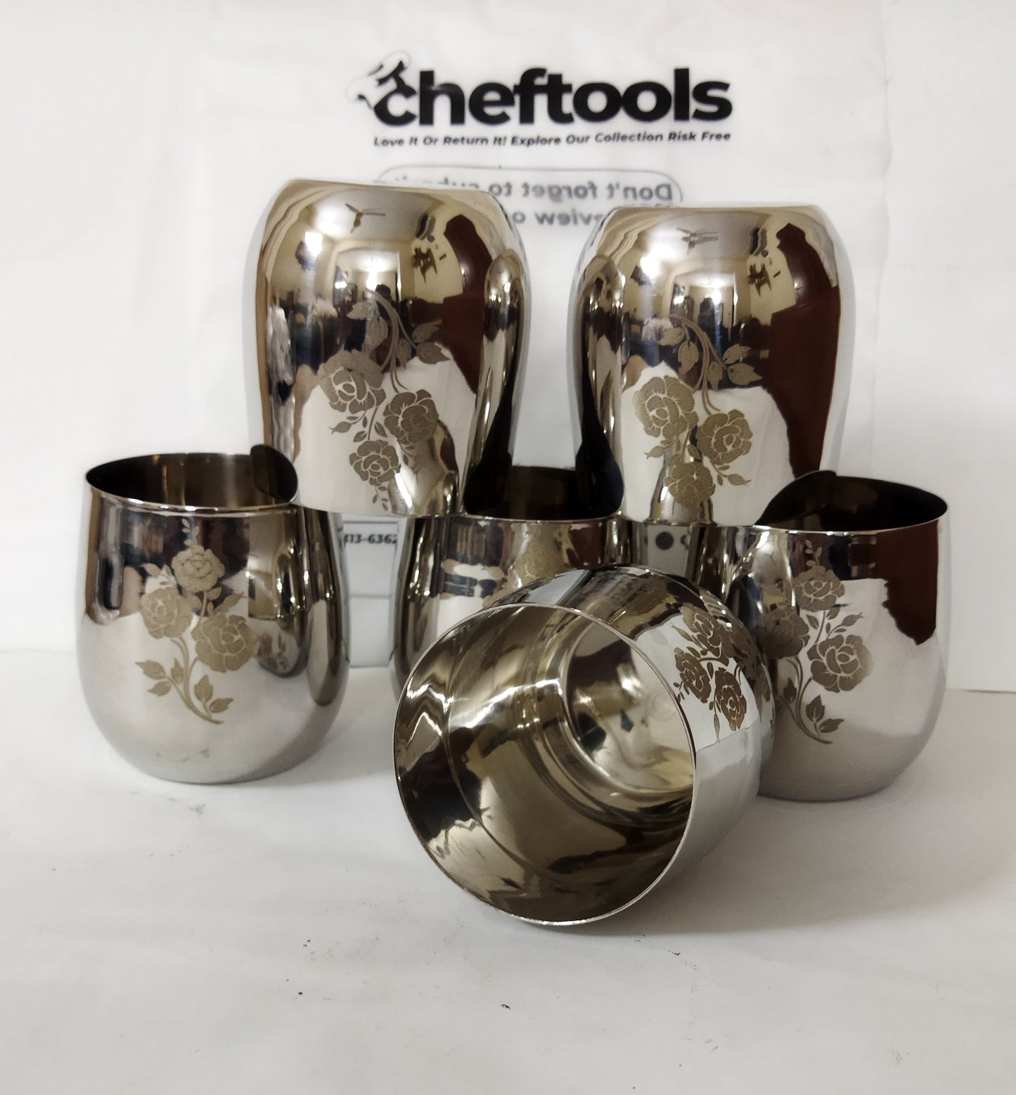 Laser Design Sipware - Stainless Steel Cup Set {6 piece's Complete Set}
