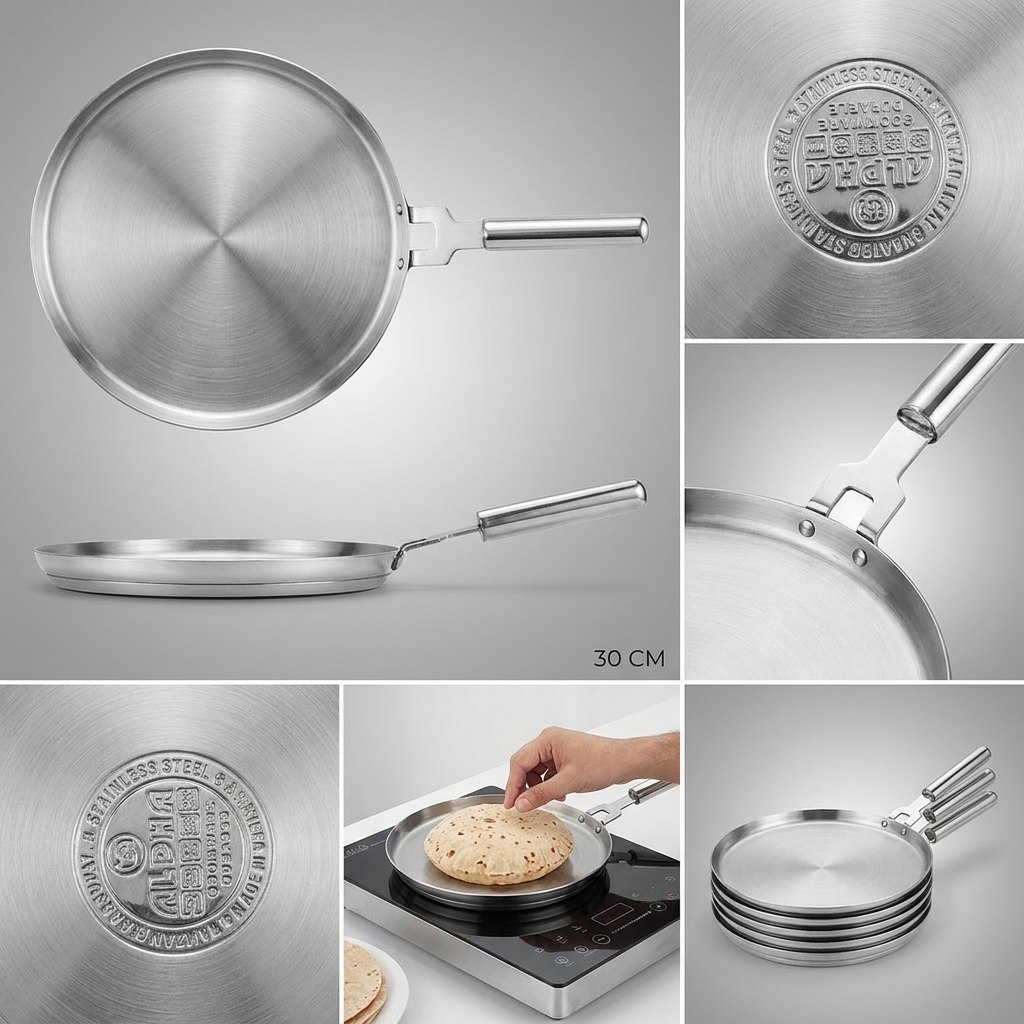 Alpha Steel Hot Plate – Double Bottom Stainless Steel Induction Tawa | 30 CM