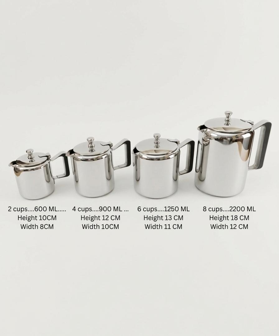 ChefTools Noor Pot size and capacity chart 2 4 6 8 cup