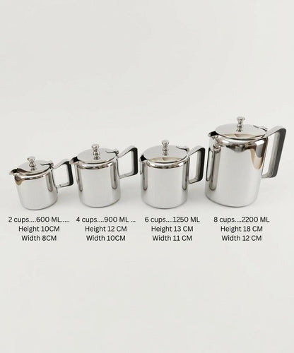 ChefTools Noor Pot size and capacity chart 2 4 6 8 cup
