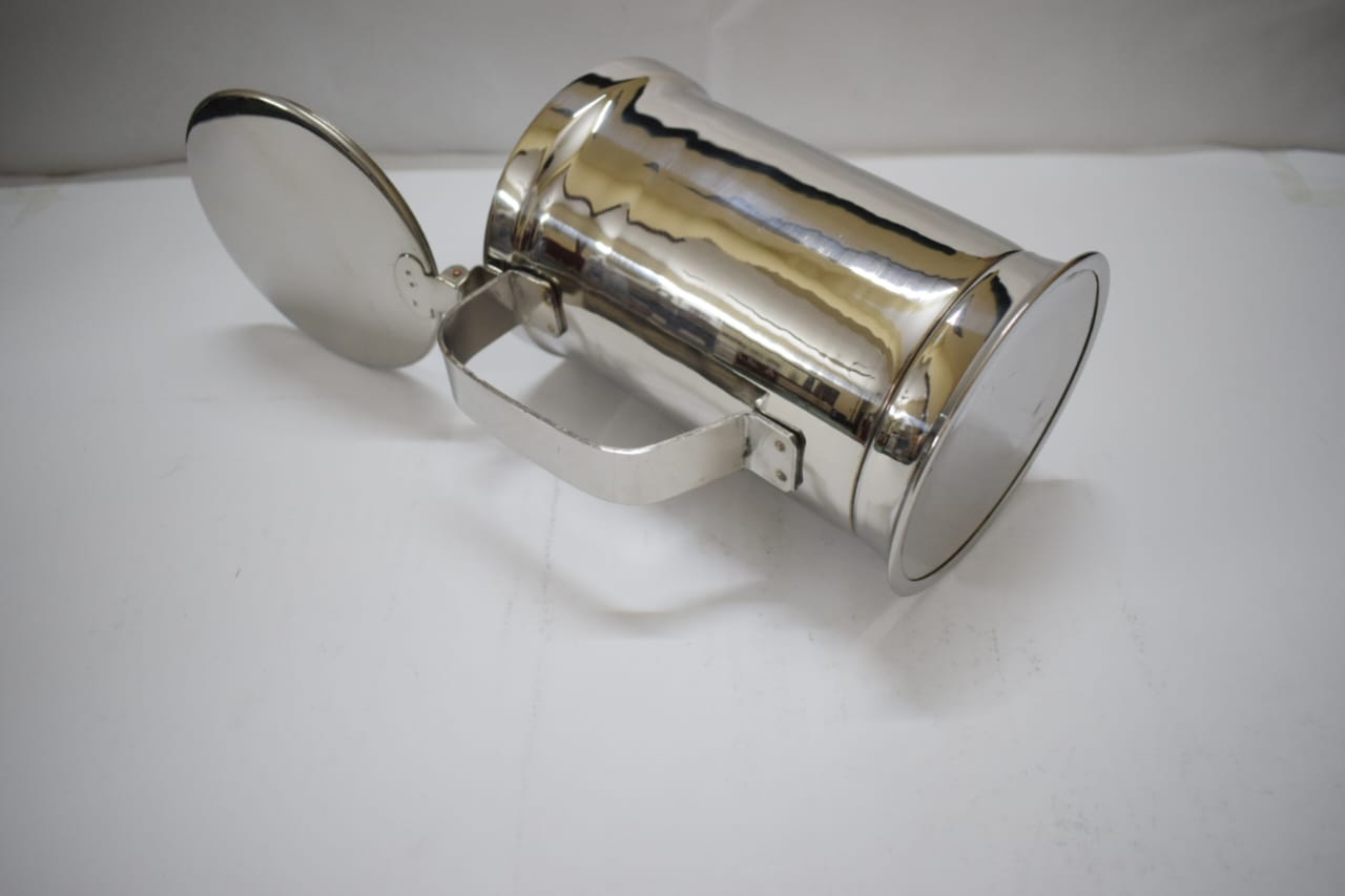 Stainless Steel Beer Mug - lid open showing interior
