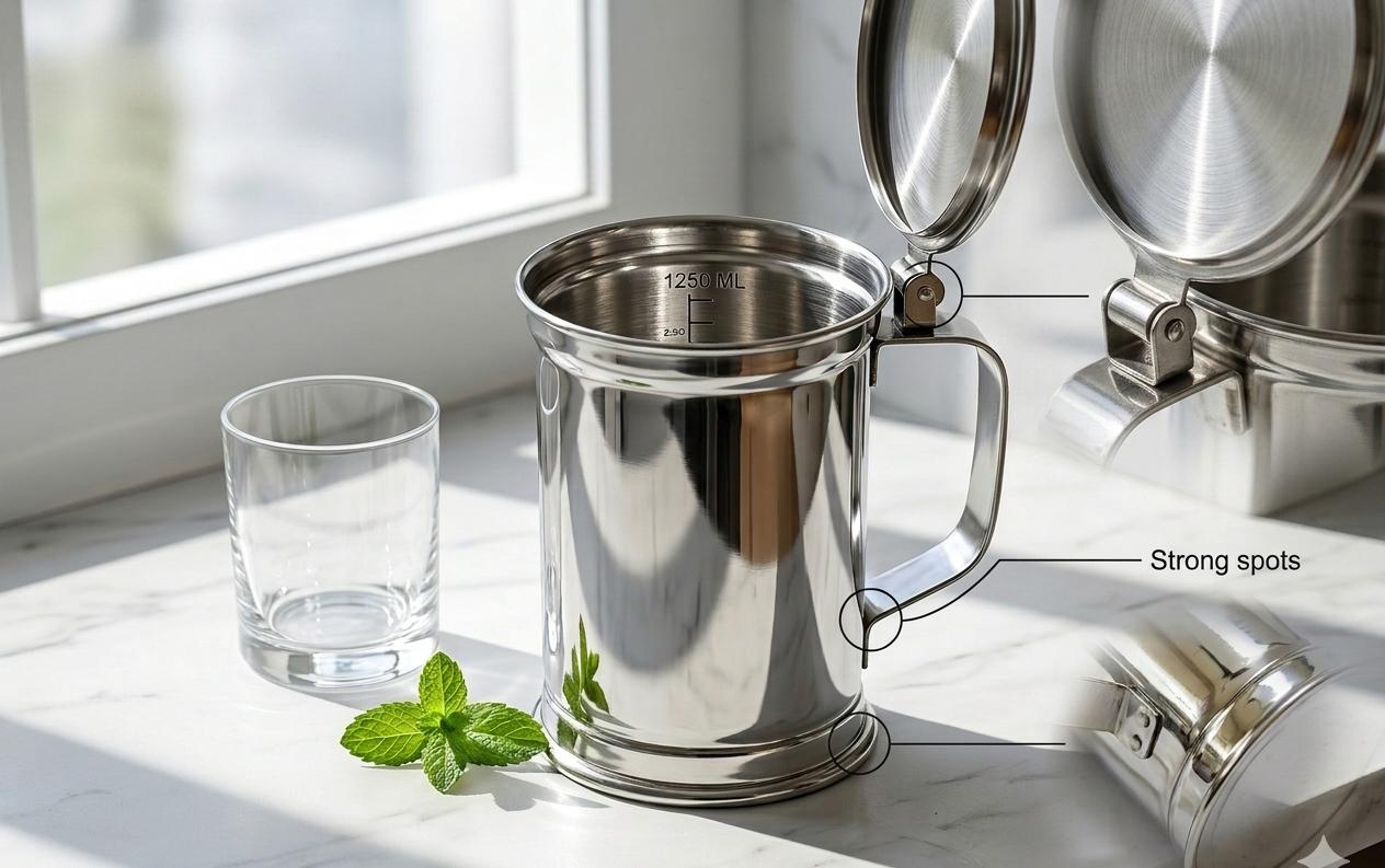 Stainless Steel Beer Mug - footed base detail