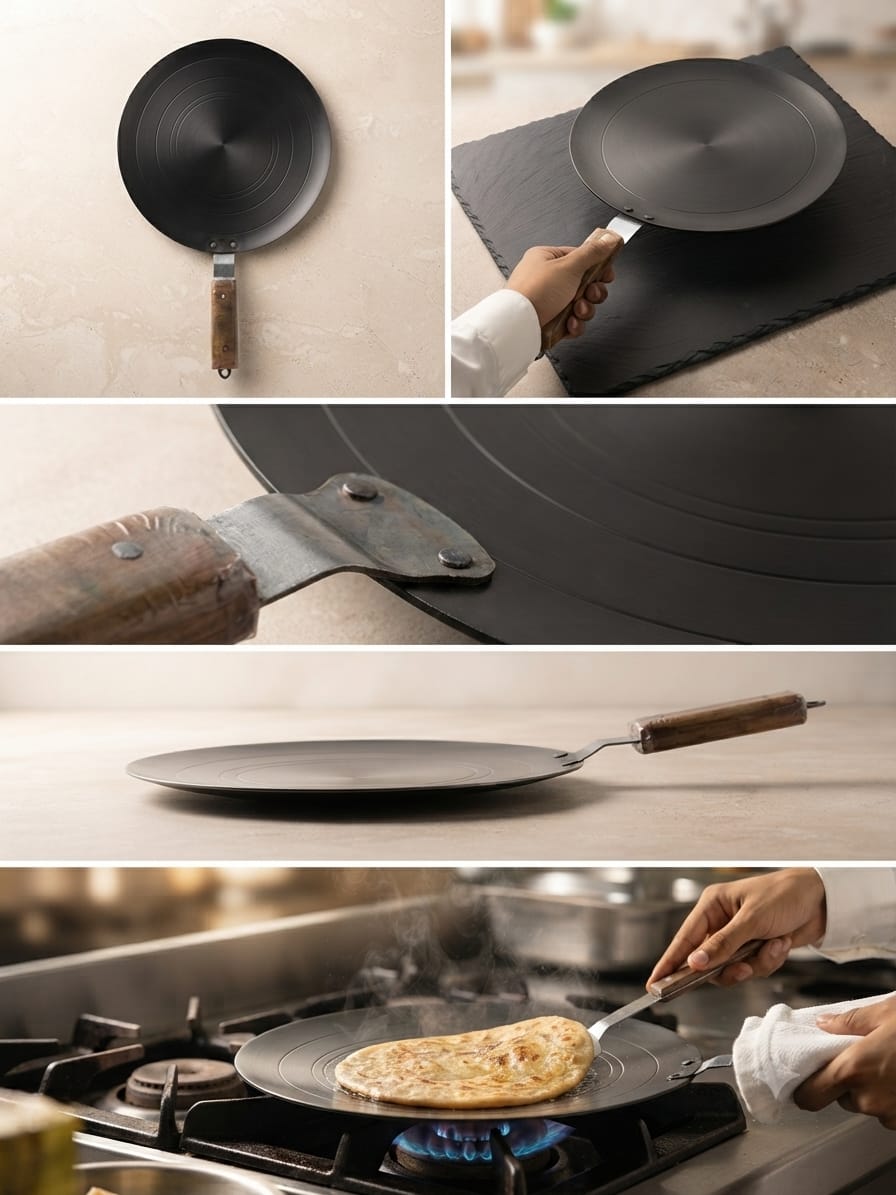 Loha Tawa multi-angle collage with roti paratha lifestyle