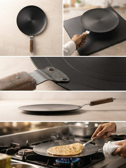 Loha Tawa multi-angle collage with roti paratha lifestyle