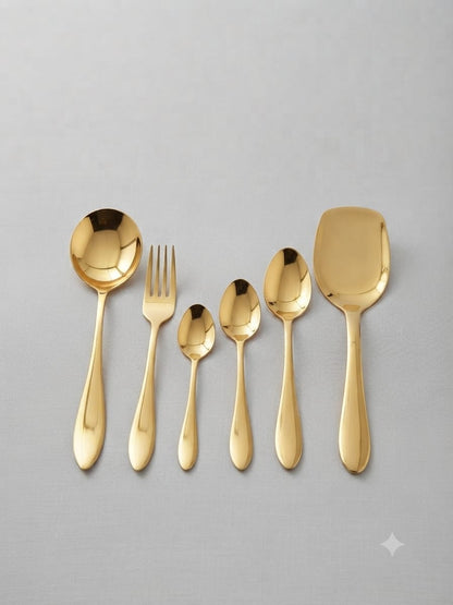 Zafran Gold Cutlery Set 29 Piece Non-Magnetic Stainless Steel PVD Gold Finish with Stand - flat lay