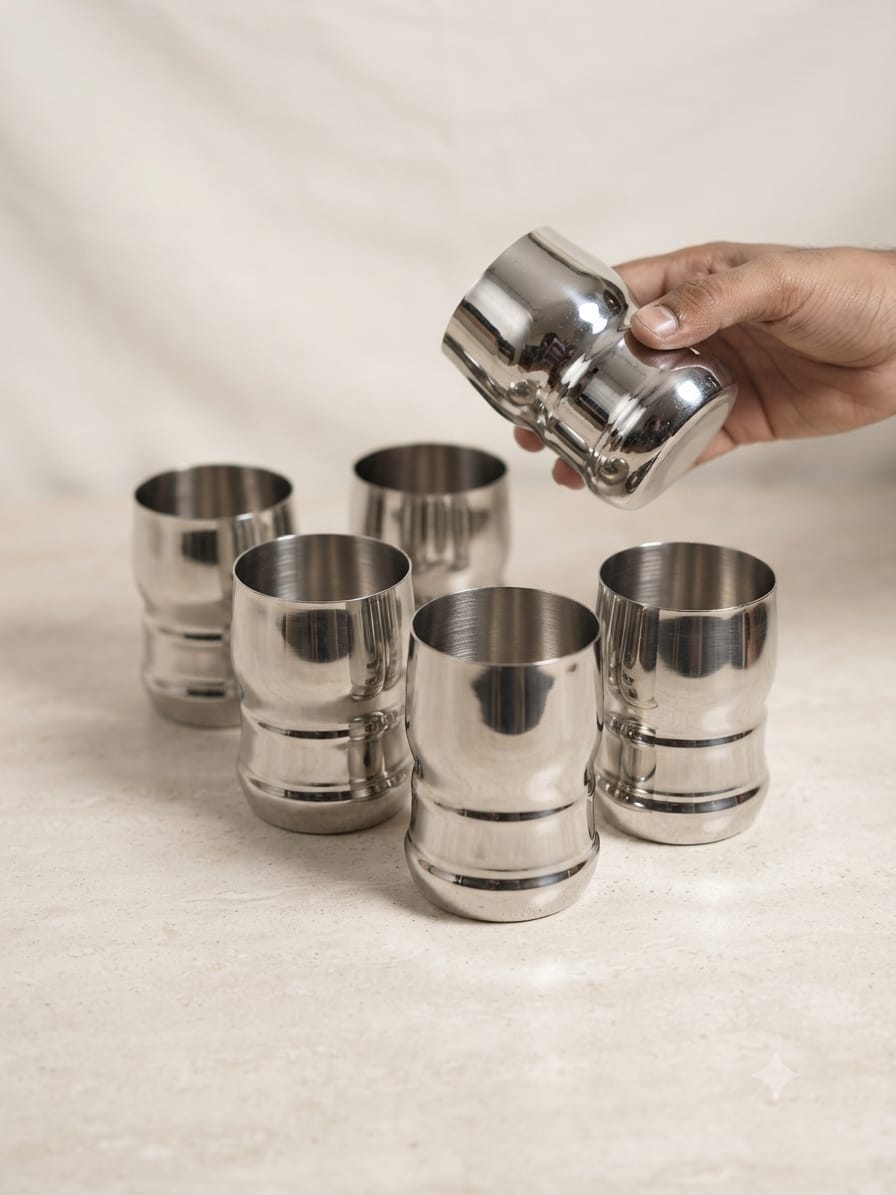 Barrel Steel Glass Set 6 Piece Stainless Steel Water Glasses 400ml mirror polish - ChefTools