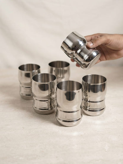 Barrel Steel Glass Set 6 Piece Stainless Steel Water Glasses 400ml mirror polish - ChefTools