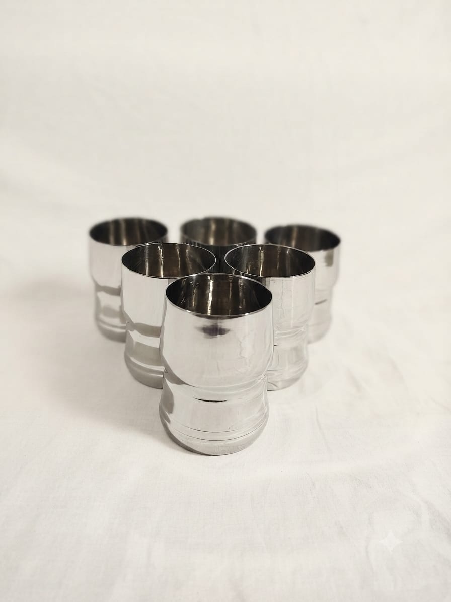 Barrel Steel Glass Set – 6Pc Stainless Steel Water Glasses | Mirror Polish | 400ml