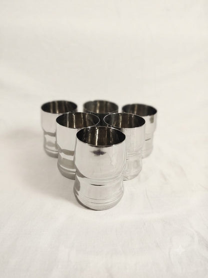 Barrel Steel Glass Set – 6Pc Stainless Steel Water Glasses | Mirror Polish | 400ml