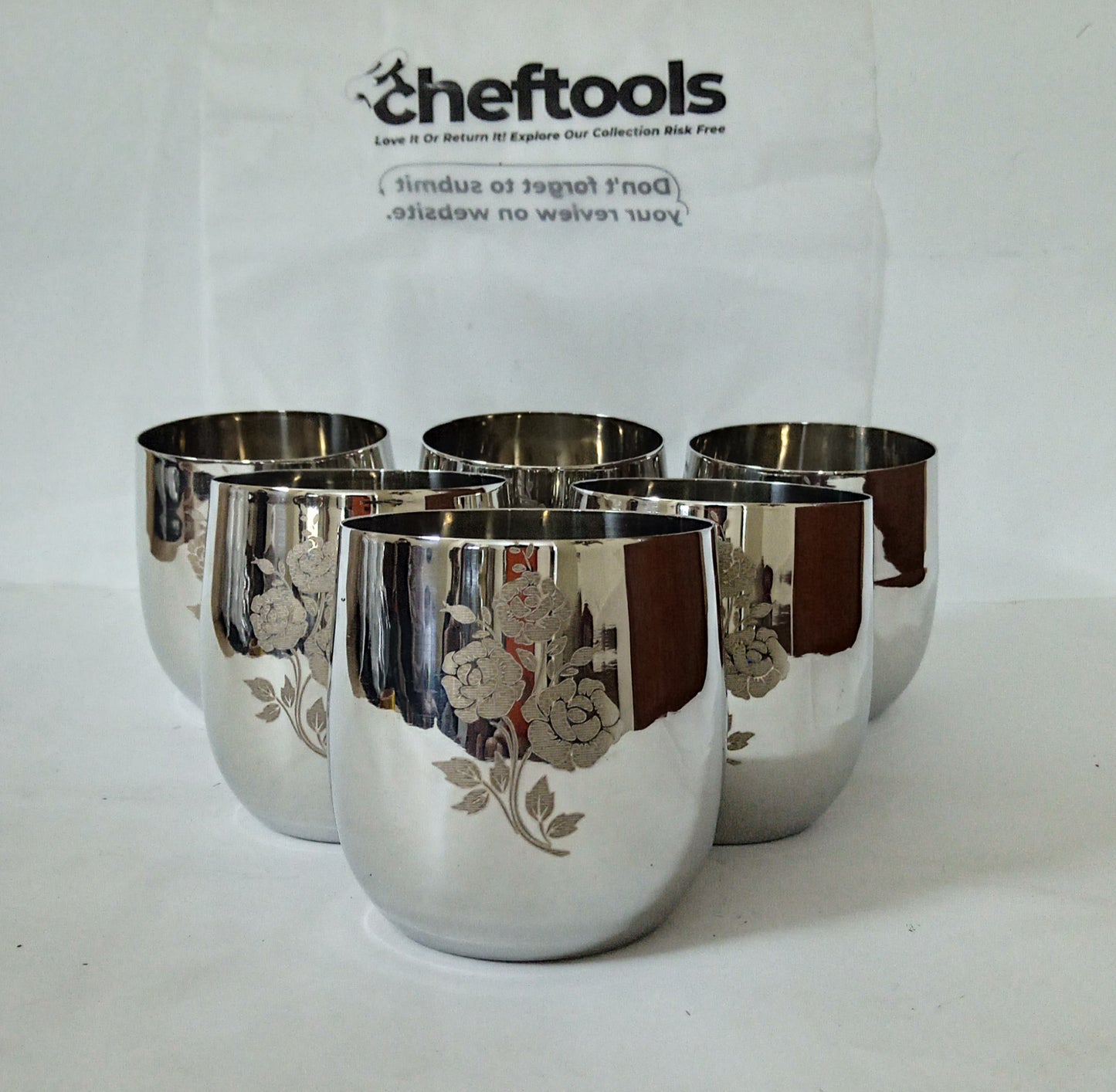 Laser Design Sipware  - Stainless Steel Cup Set {6 piece's Complete Set}