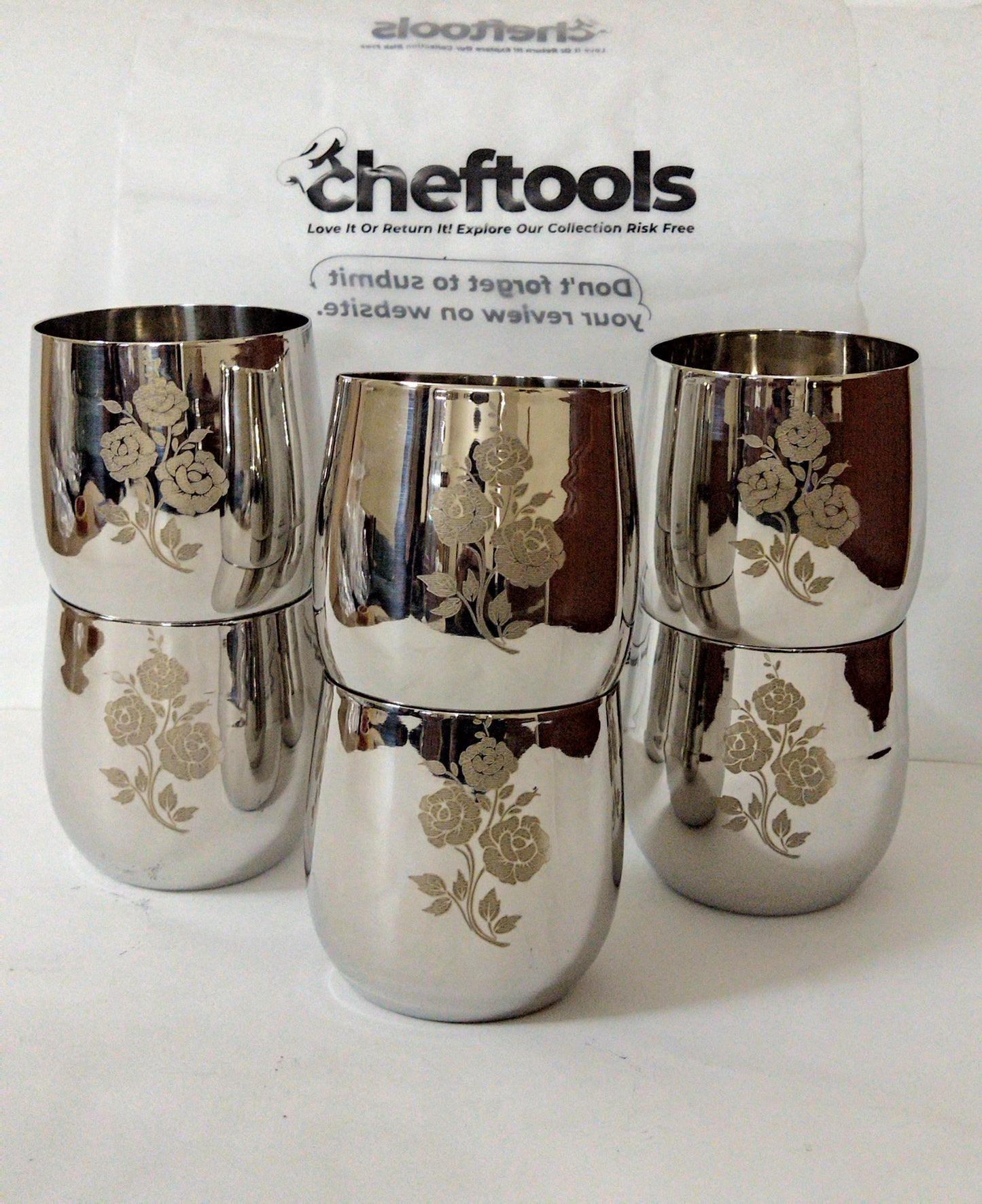 Laser Design Sipware  - Stainless Steel Cup Set {6 piece's Complete Set}