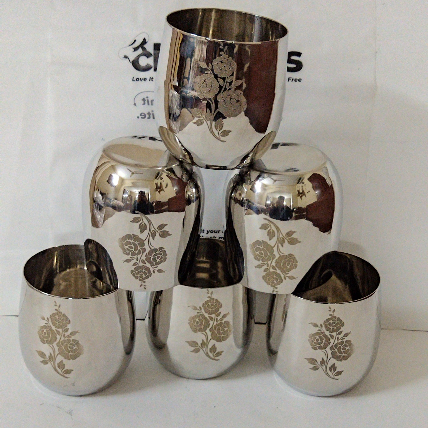 Laser Design Sipware  - Stainless Steel Cup Set {6 piece's Complete Set}