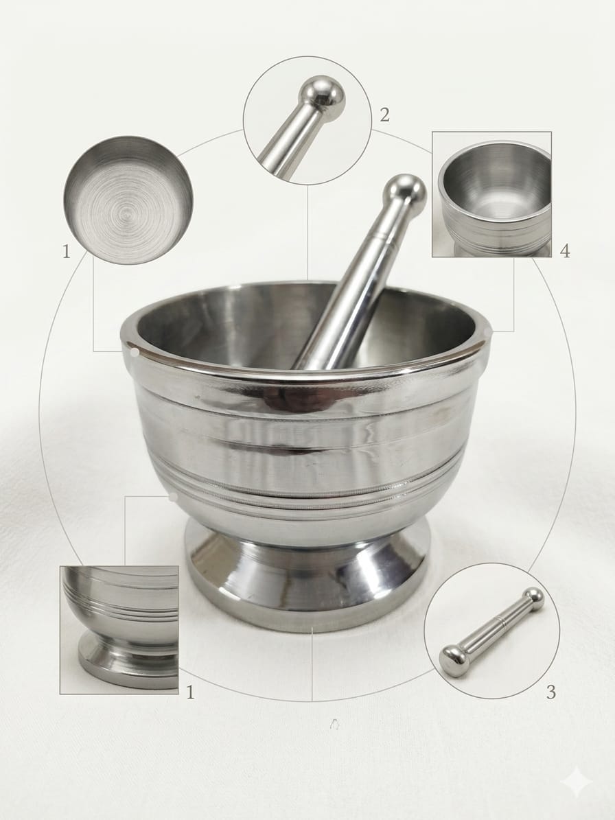 Stainless Steel Mortar &amp; Pestle – Kharl Dasta Series | ChefTools