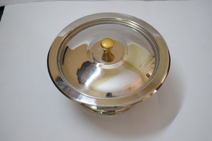 Salan Saver stainless steel serving bowl with lid - top view