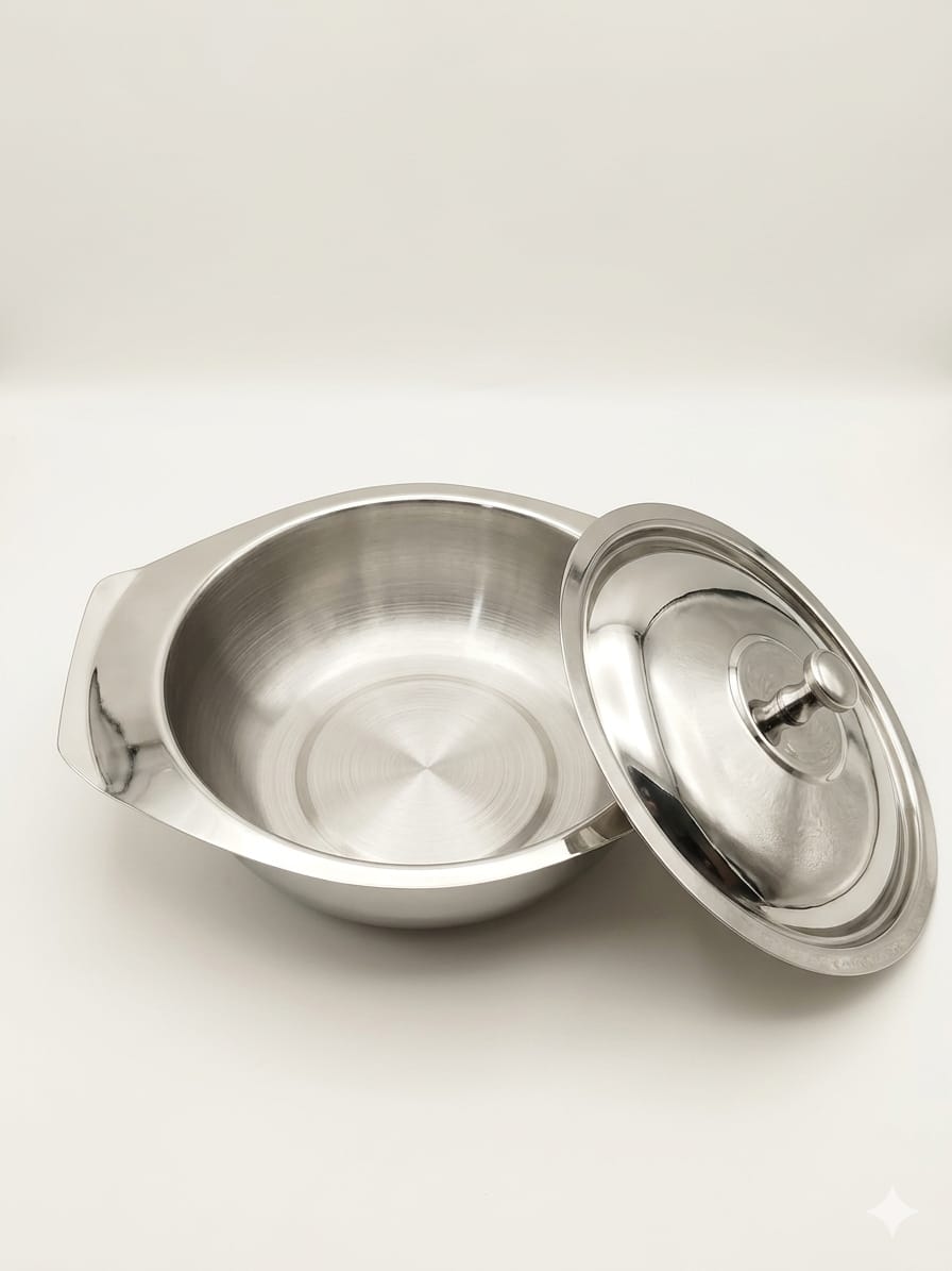 Steel Serving Bowl with Lid – Dishwasher Safe Food Grade