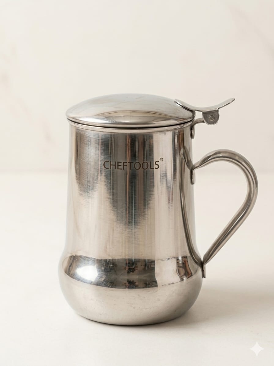 Crema Steel Mug Design 2 – Closed Lid Mirror Finish | 700ml | ChefTools