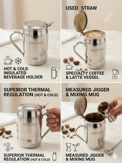 Crema Steel Mug Design 1 – Open Hinged Lid | 700ml Coffee Mug | ChefTools