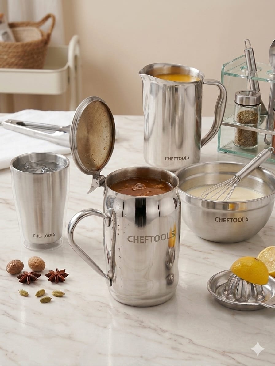 Crema Steel Mug Design 3 – Dark Mirror Finish | 700ml Coffee Mug | ChefTools