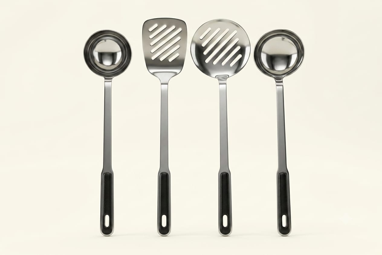 Rasoi 4-Piece Kitchen Tool Set – Stainless Steel with Black Grip Handles | ChefTools