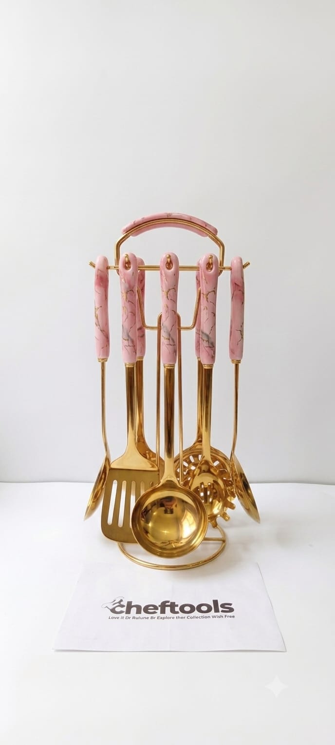 Royal Kitchen Tools Set - gold cooking utensils colour variant on stand