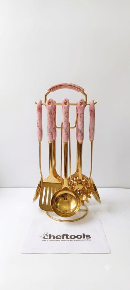 Royal Kitchen Tools Set - gold cooking utensils colour variant on stand