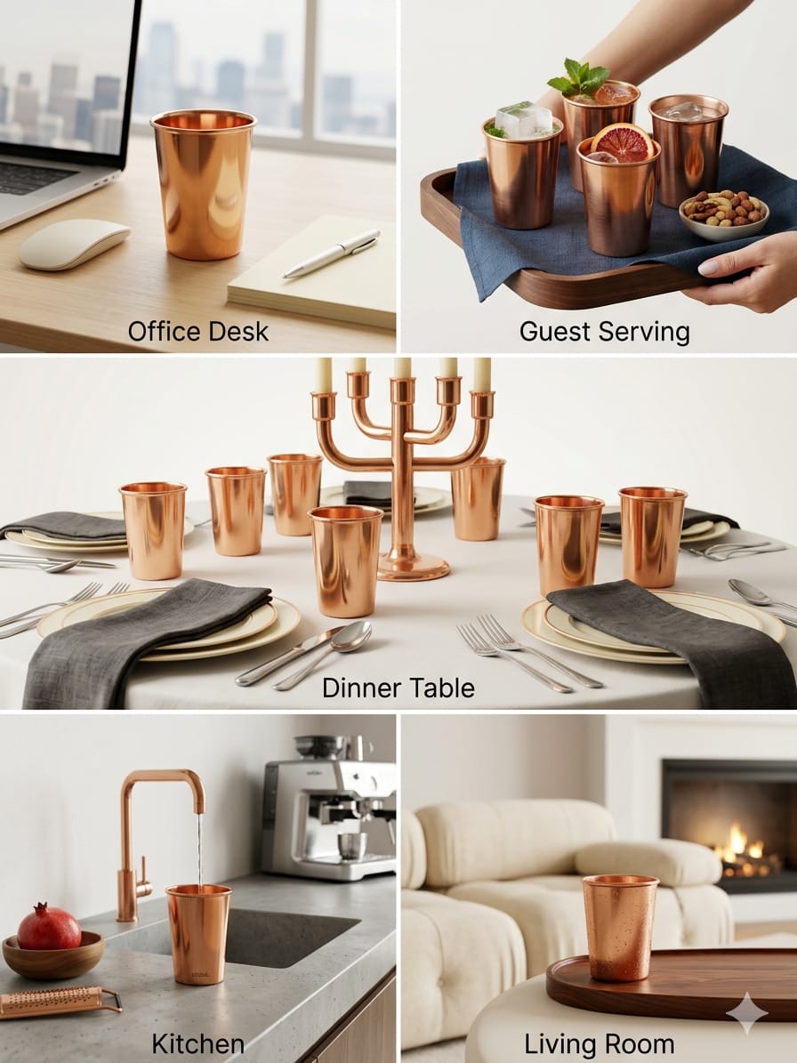 Pure copper polished water glass - mirror shine finish