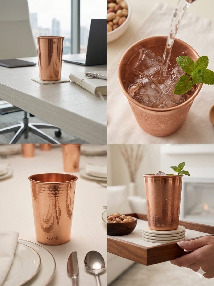 Copper drinking glass pure polished eco friendly