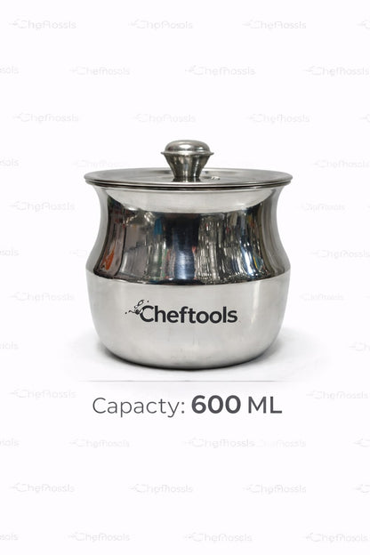 Zar Handi 600ML with ChefTools branding - SS 304 food grade steel pot