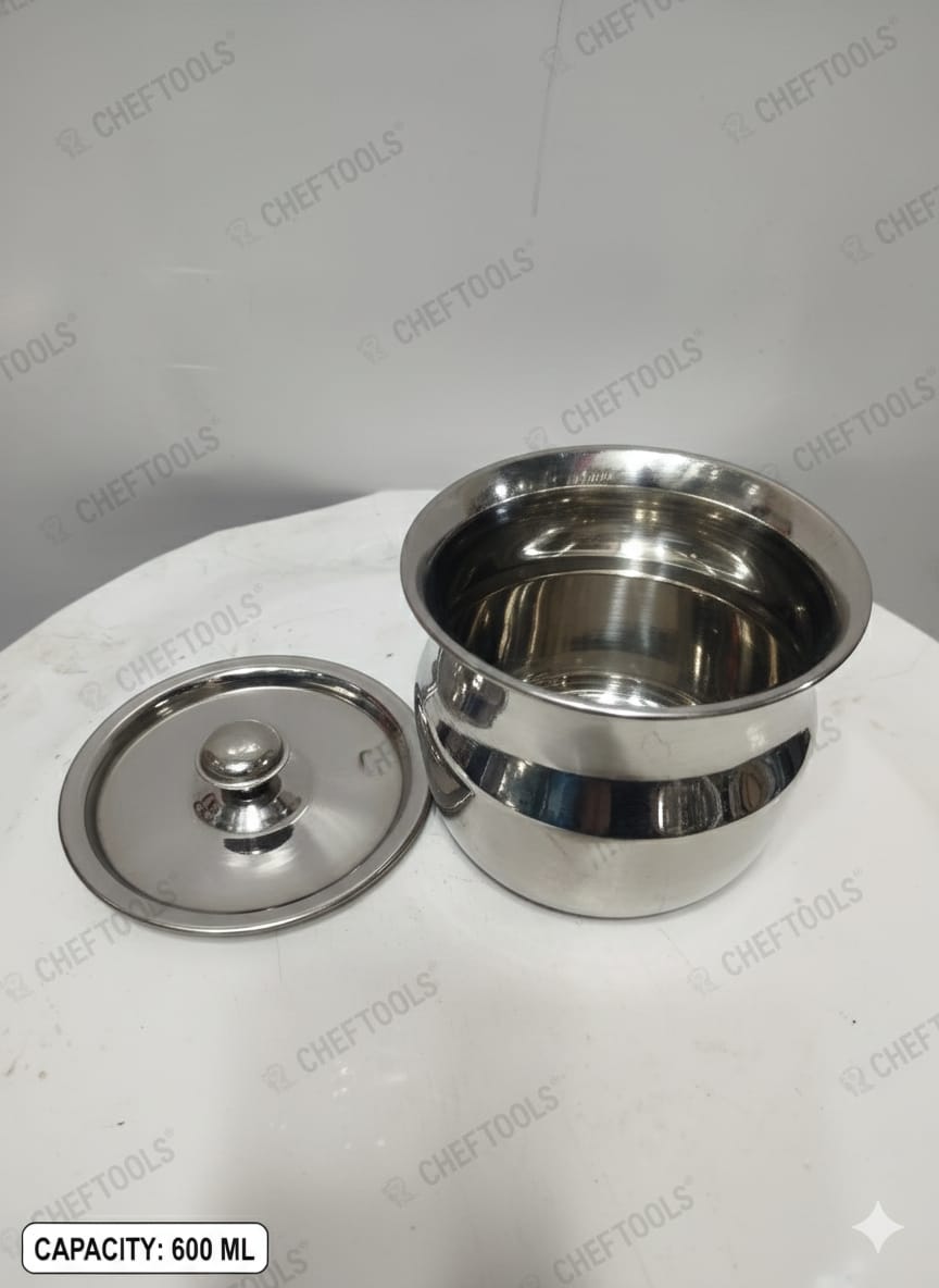 Zar Handi open lid showing 600ML capacity - ChefTools stainless steel