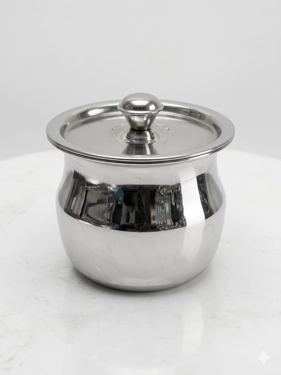 Zar Handi Stainless Steel Pot with Lid 600ML - Clean front view