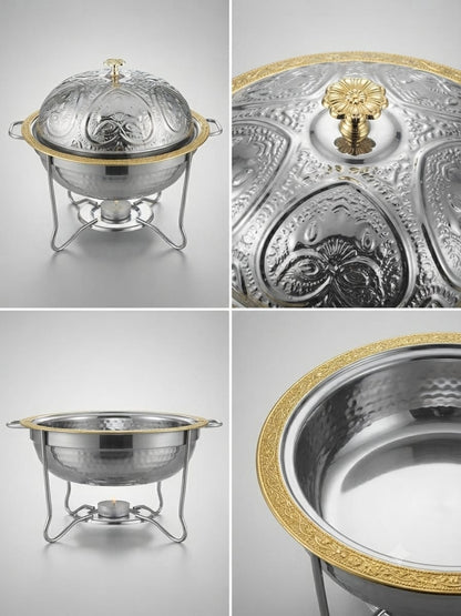 Royal Chafing Dish – Embossed Dome Food Warmer with Tealight Stand | Hammered Steel
