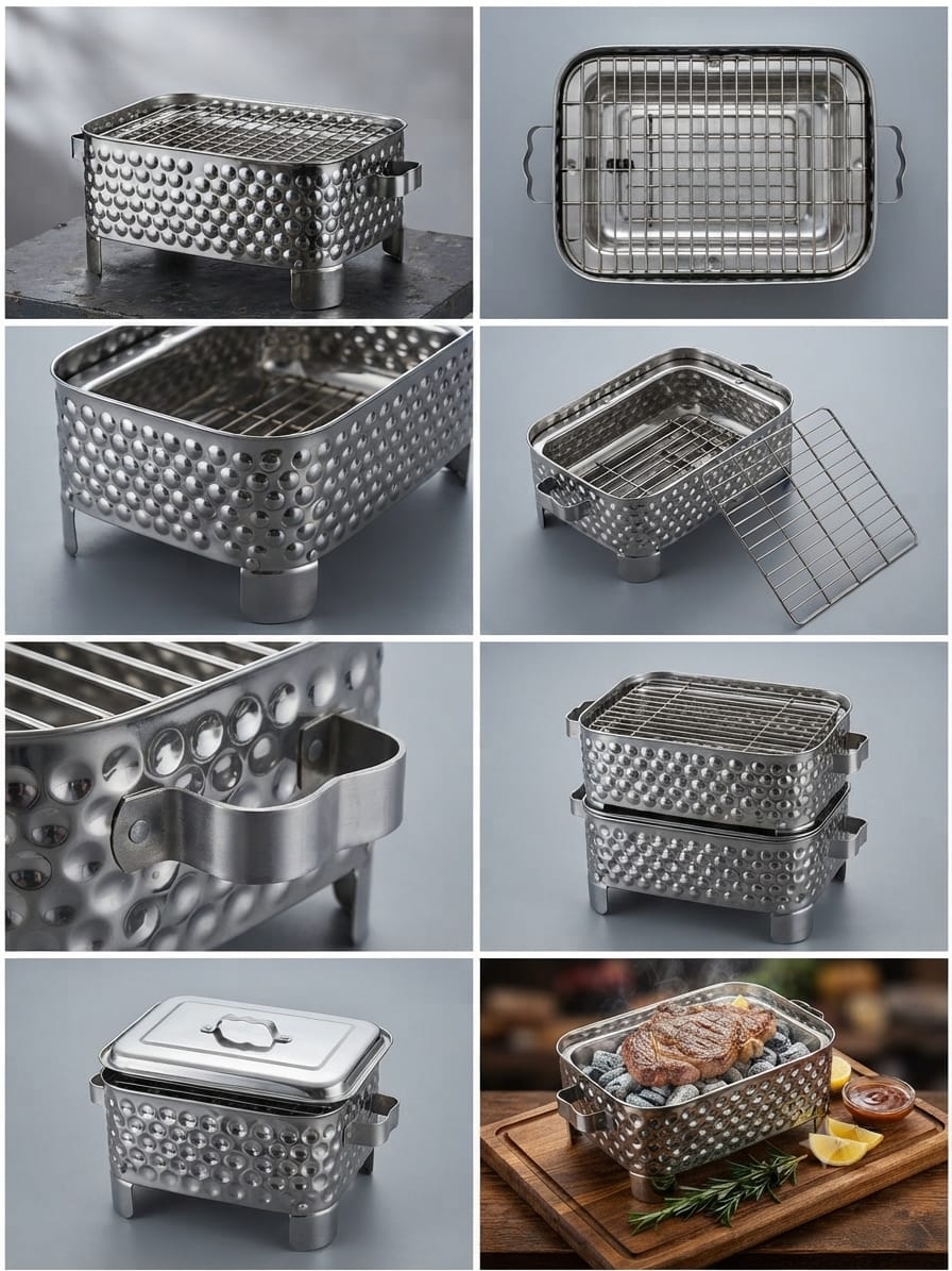 Tabletop BBQ Angeethi – Hammered Stainless Steel Charcoal Serving Grill | 3 Sizes