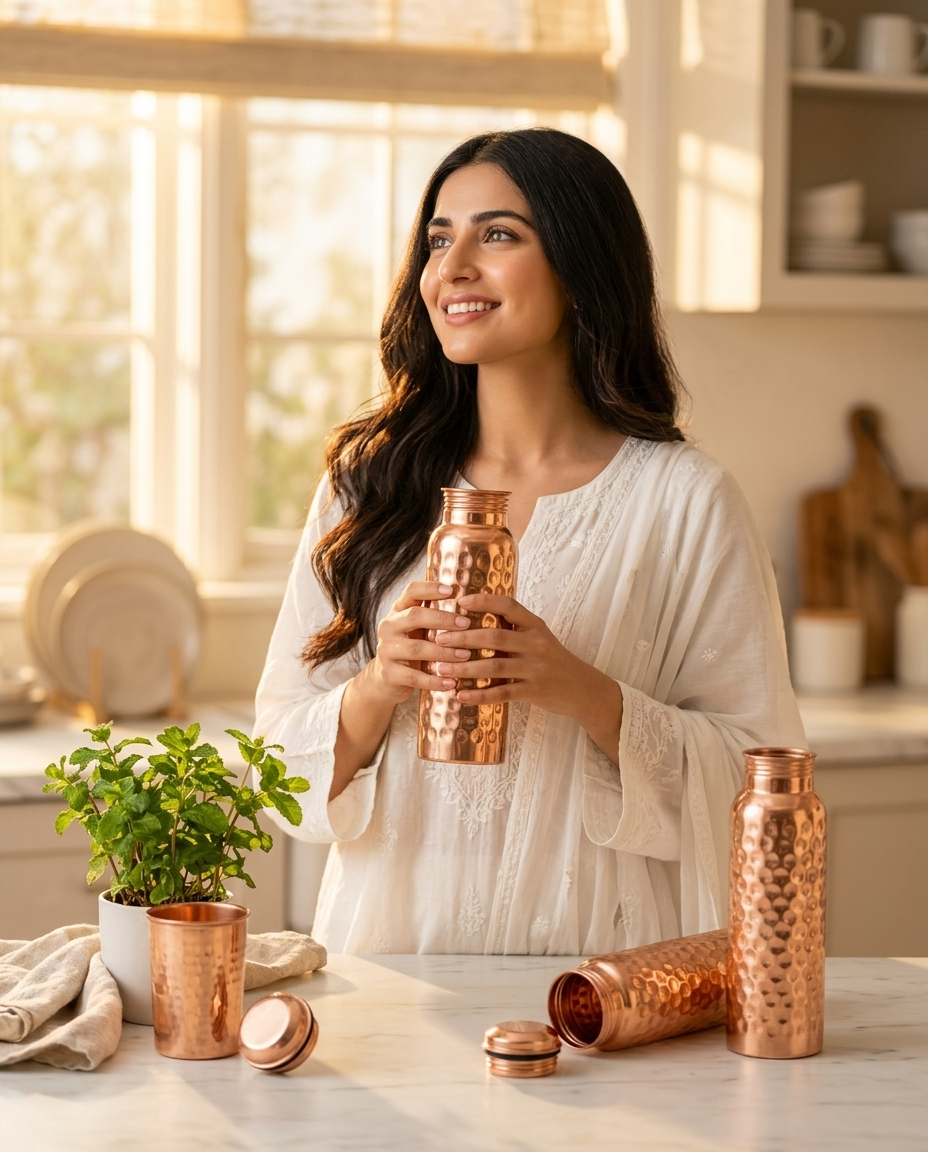 Copper water bottle pure hammered ayurvedic lifestyle