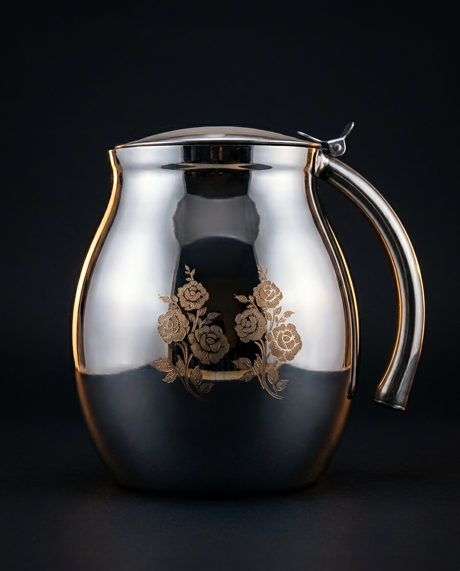 Laser Craft Jug hero studio shot dark background gold rose engraving