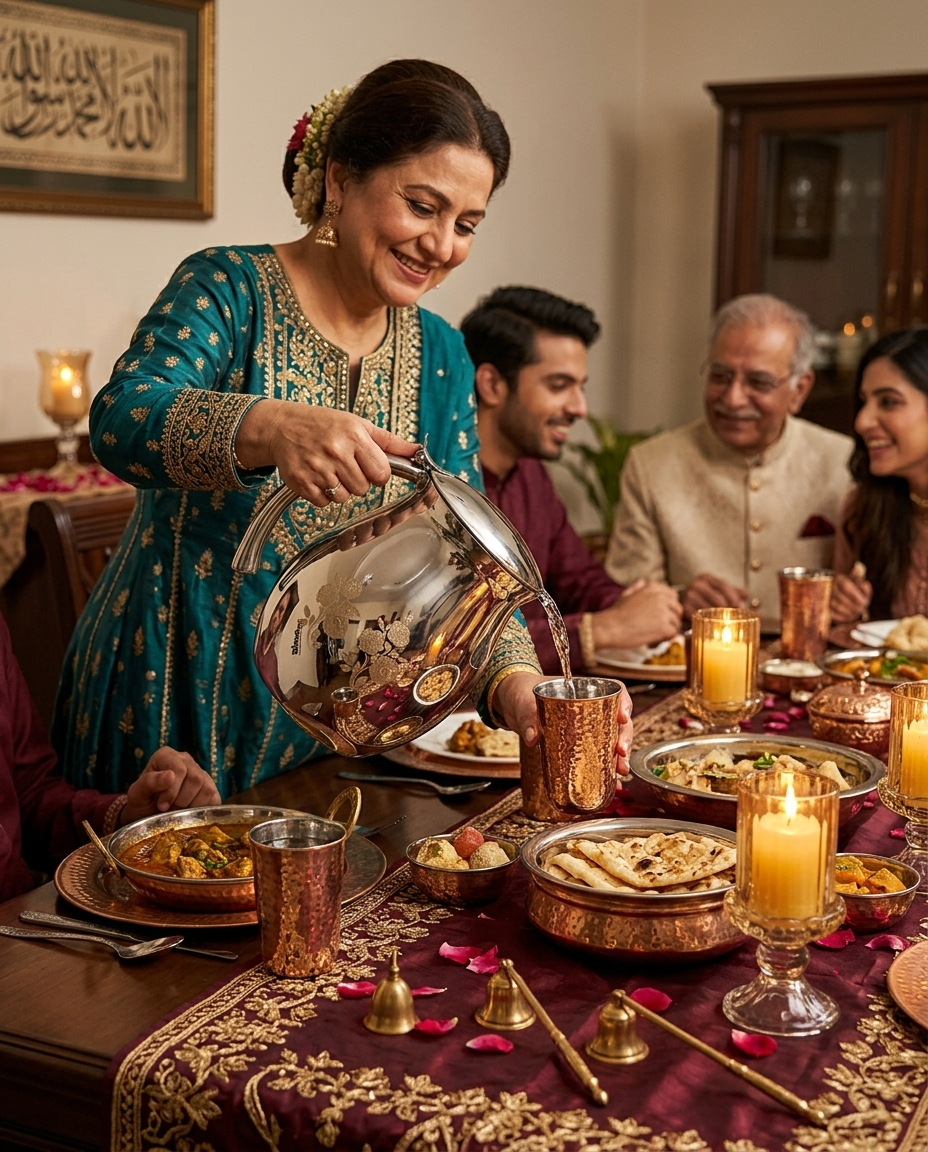 Laser Craft Steel Jug - Pakistani family daawat dinner table lifestyle