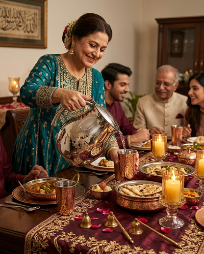 Laser Craft Steel Jug - Pakistani family daawat dinner table lifestyle