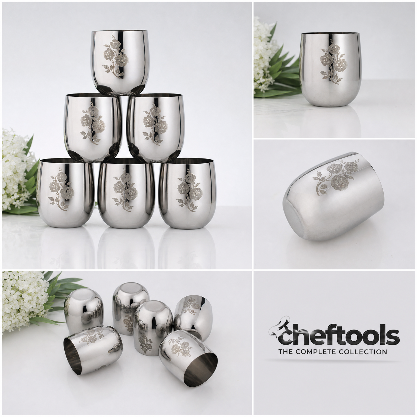Laser Design Cup Set – 6-Piece Stainless Steel Sipware | ChefTools