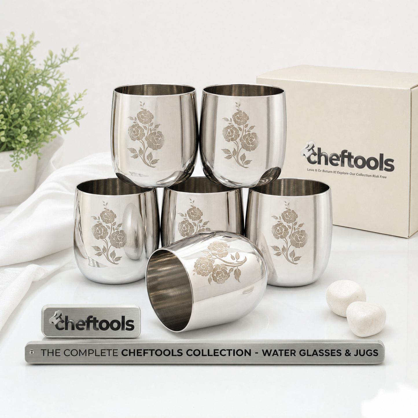 Laser Design Cup Set – 6-Piece Stainless Steel Sipware | ChefTools