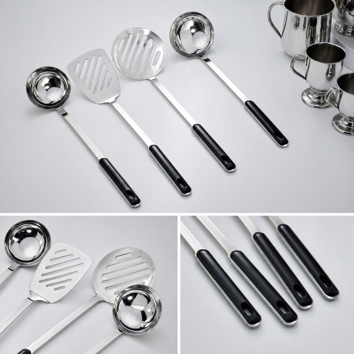 Rasoi 4-Piece Kitchen Tool Set – Stainless Steel with Black Grip Handles | 40cm | ChefTools