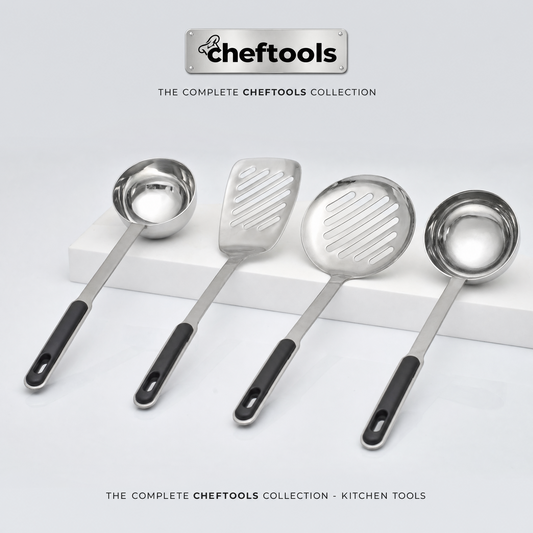 Rasoi 4-Piece Kitchen Tool Set – Stainless Steel with Black Grip Handles | 40cm | ChefTools