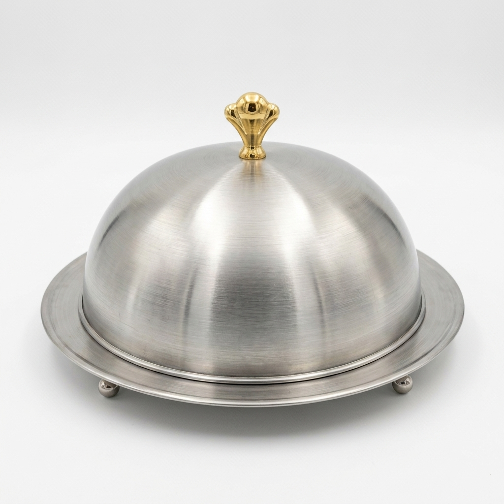 Mehfil BBQ Platter – Stainless Steel Dome Serving Set with Golden Crown Knob | 6 Sizes