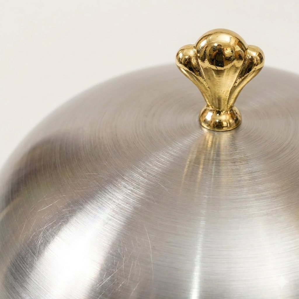 Mehfil BBQ Platter – Stainless Steel Dome Serving Set with Golden Crown Knob | 6 Sizes