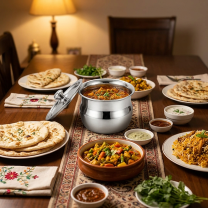 Khalis Handi on Pakistani dastarkhwan dinner table - cook and serve lifestyle shot