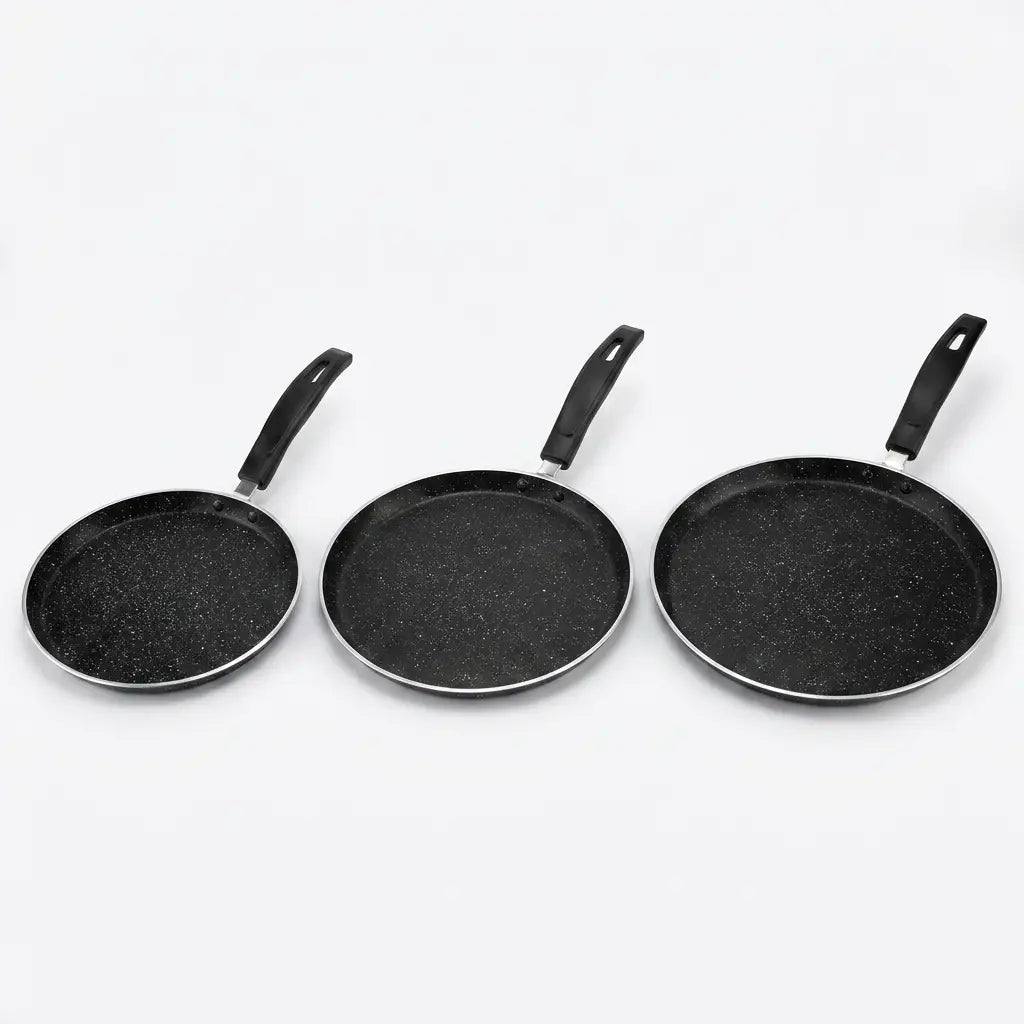 Obsidian Non-Stick Hot Plate 3-in-1 Tawa Pizza Pan Frying Pan - 3 sizes set marble coating
