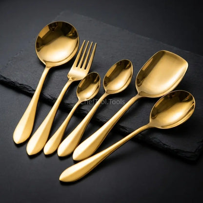 Zafran Gold Cutlery Set – 29 Piece Non-Magnetic Stainless Steel with Stand | PVD Gold Finish