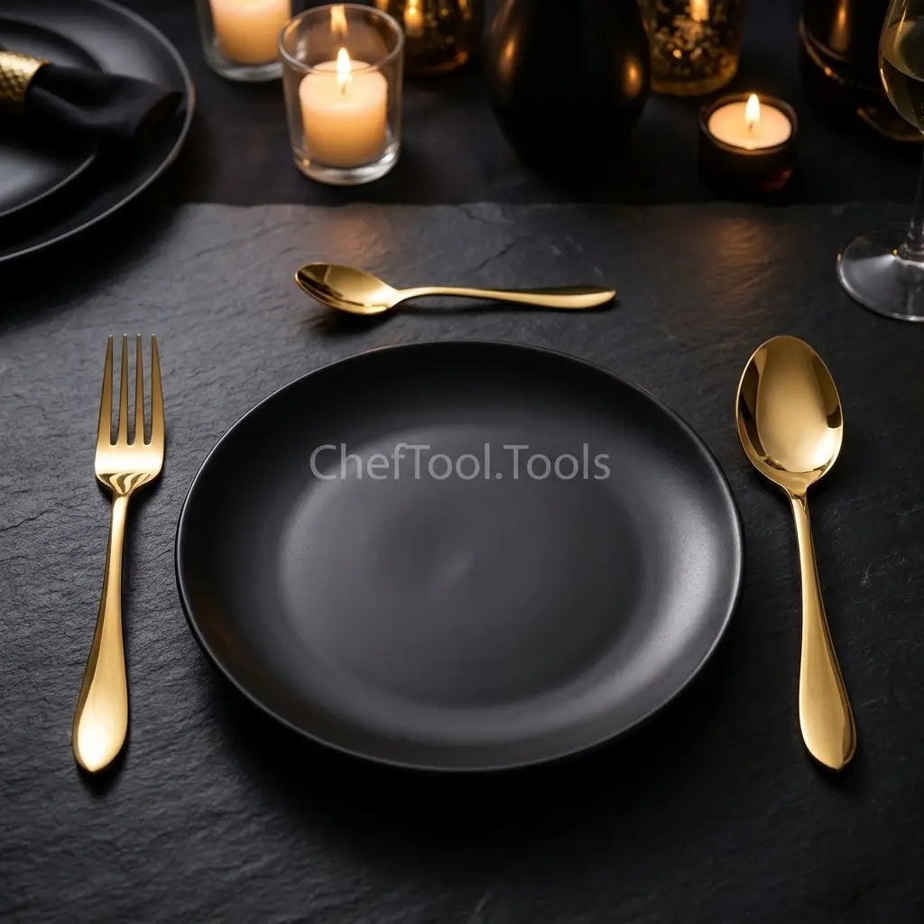 Zafran Gold Cutlery Set – 29 Piece Non-Magnetic Stainless Steel with Stand | PVD Gold Finish