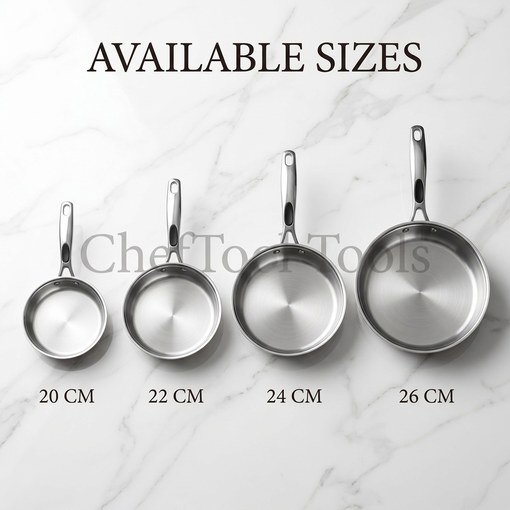 ProBase Frypan Double Bottom Stainless Steel Frying Pan - 4 available sizes 20CM 22CM 24CM 26CM on marble
